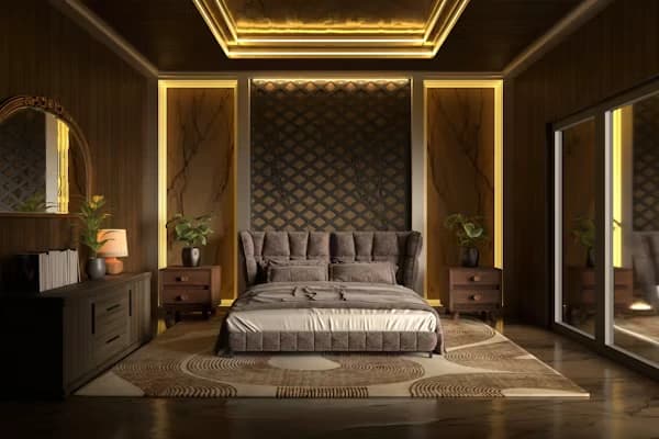 Modern bedroom wardrobe details and custom layout elements