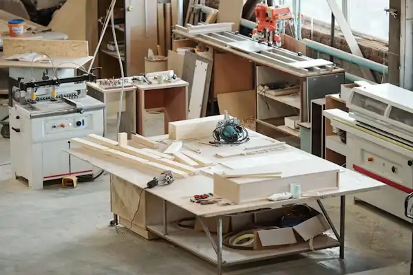 Custom wooden shelves and furniture dresser detailing