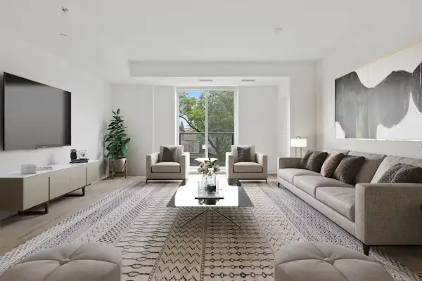 Living room TV unit setup and modern feature wall decoration