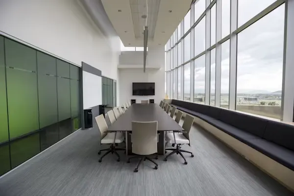 Productive collaborative office environment representing solution benefits